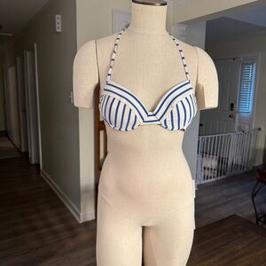 Polo Ralph Lauren Striped Bikini Top Halter Padded Medium Blue White Swim